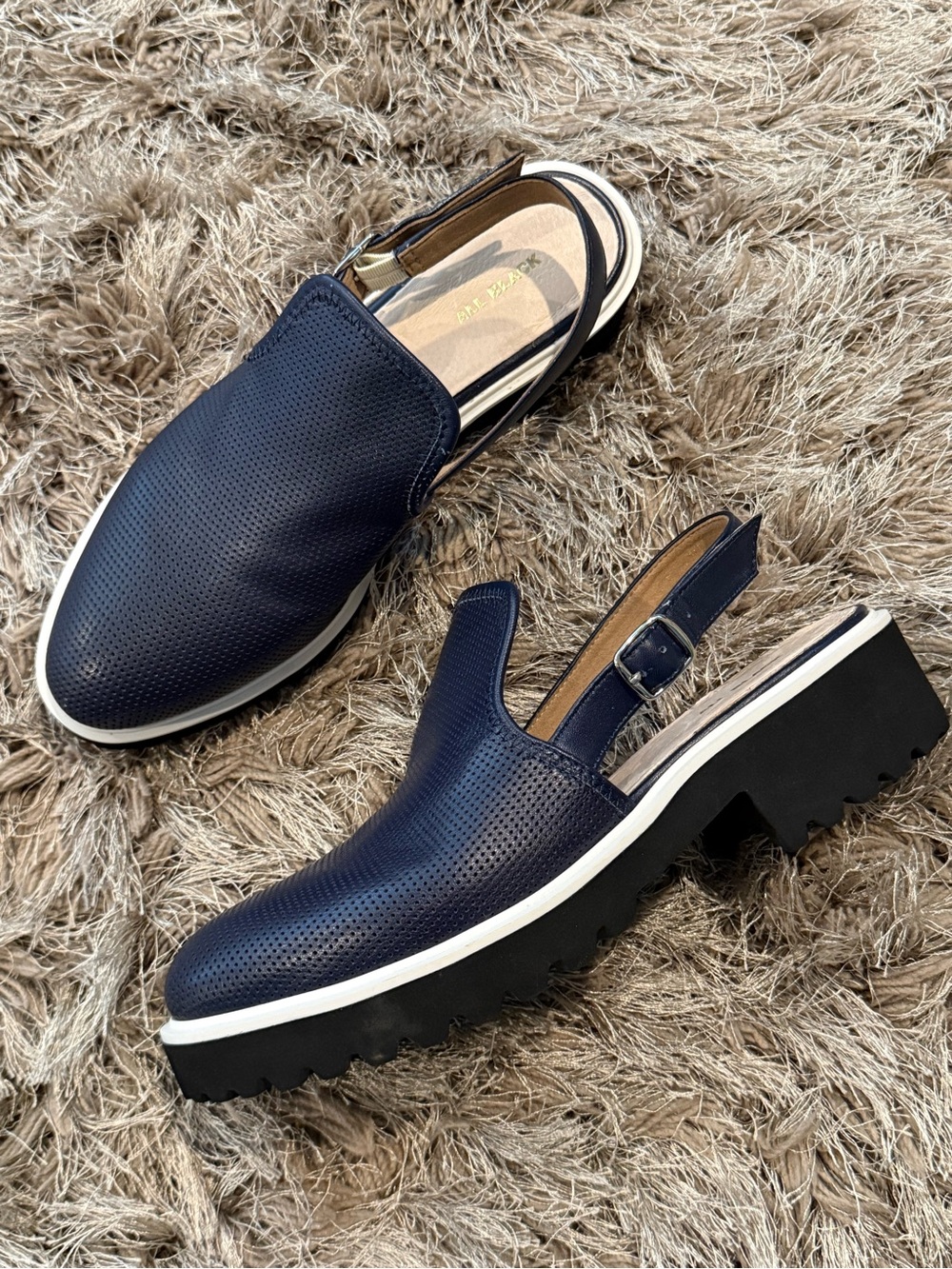 ALL BLACK - Navy Leather Slingback Mules